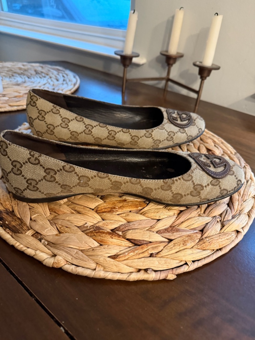 Gucci Beige GG Canvas Logo Ballet Flats - Picture 8 of 11
